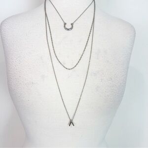 CHARMING CHARLIE 3 STRAND SILVER PRE LAYERED LONG NECKLACE